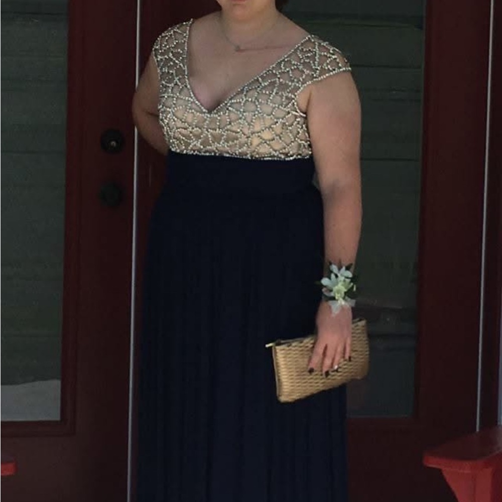 Elegant Navy and Gold Evening gown / Prom dress